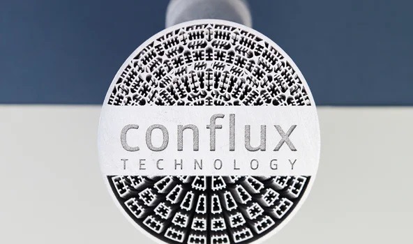 Cross-section of a Conflux Core heat exchanger printed in 3D on the EOS M 290